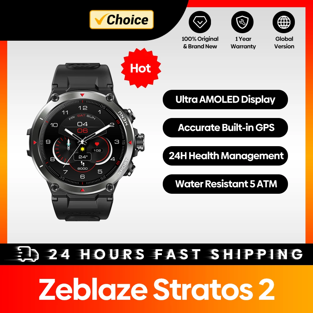 

2024 New Stratos 2 GPS Smart Watch AMOLED Display 24h Health Monitor 5 ATM Long Battery Life Smartwatch for Men sleep tracker