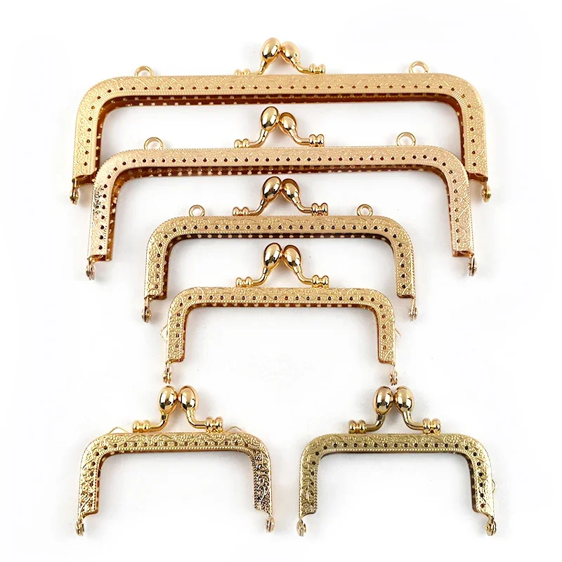 2Pcs 85-200mm Metal Embossed Pattern Purse Frame Square Bag Handle Handbag Kiss Clasp Lock Buckle Bracket Hardware Accessories