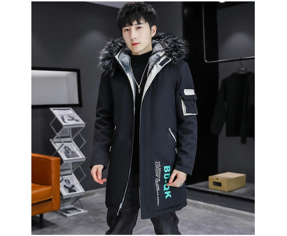 DIMUSI Winter Men's Mid-Long Parkas Coats Male Thermal Hooded Jackets Men Classic Fur Collar Fleece Liner Padded Jacket Clothing