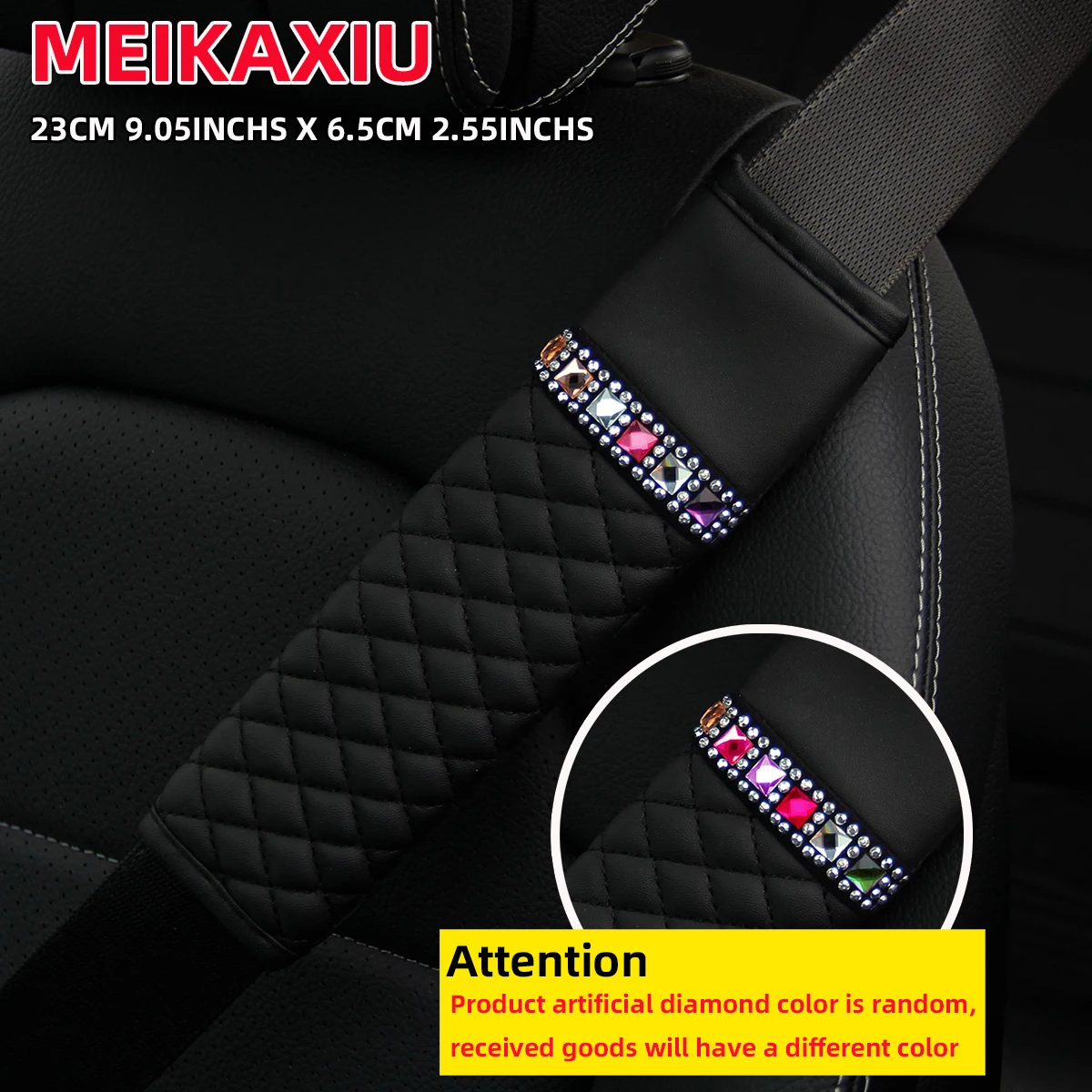 6 Stück diamantbesetzte PU-Leder-Lenkrad-Schalthebelabdeckung für Autos mit bestickter Armlehne, Schulterschutz, Handbremsschutz – Detail 4