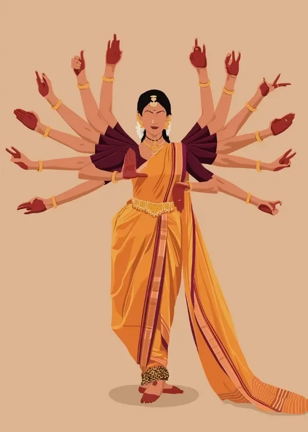 פוסטר נשים חזקות ספר ריקודים אסייתיים של הודו הדרומית אוהבי ריקודים קלאסיים טמילי בוהו בהרטנטיאם ציור קנבס