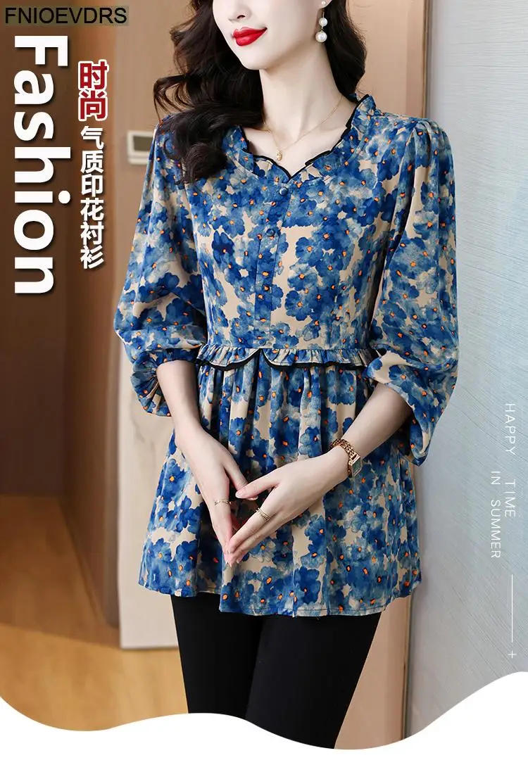 Loose Clothes Women 2024 Autumn Elegant Office Lady Button Basic Shirts Casual Retro Vintage Ruffles Tunic Peplum Tops Blouses