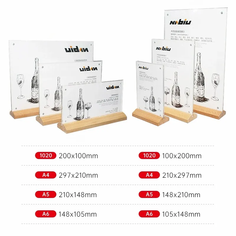 A4 acrylic standing board L-shaped wooden table card holder advertising board desktop T-shaped table card dining board 3