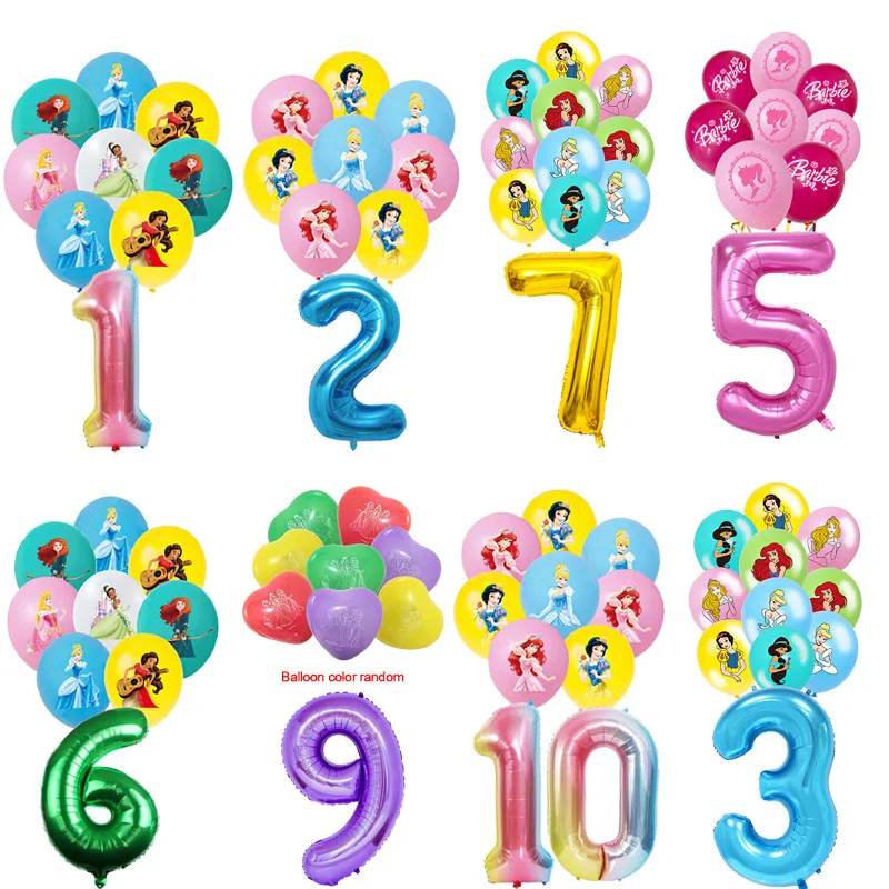 

New Disney Prinss Snow White Assepoester Aurora Ariel Jasmine Pocahontas Decoratie Latex Digitale Ballon Baby Shower Girl Gift