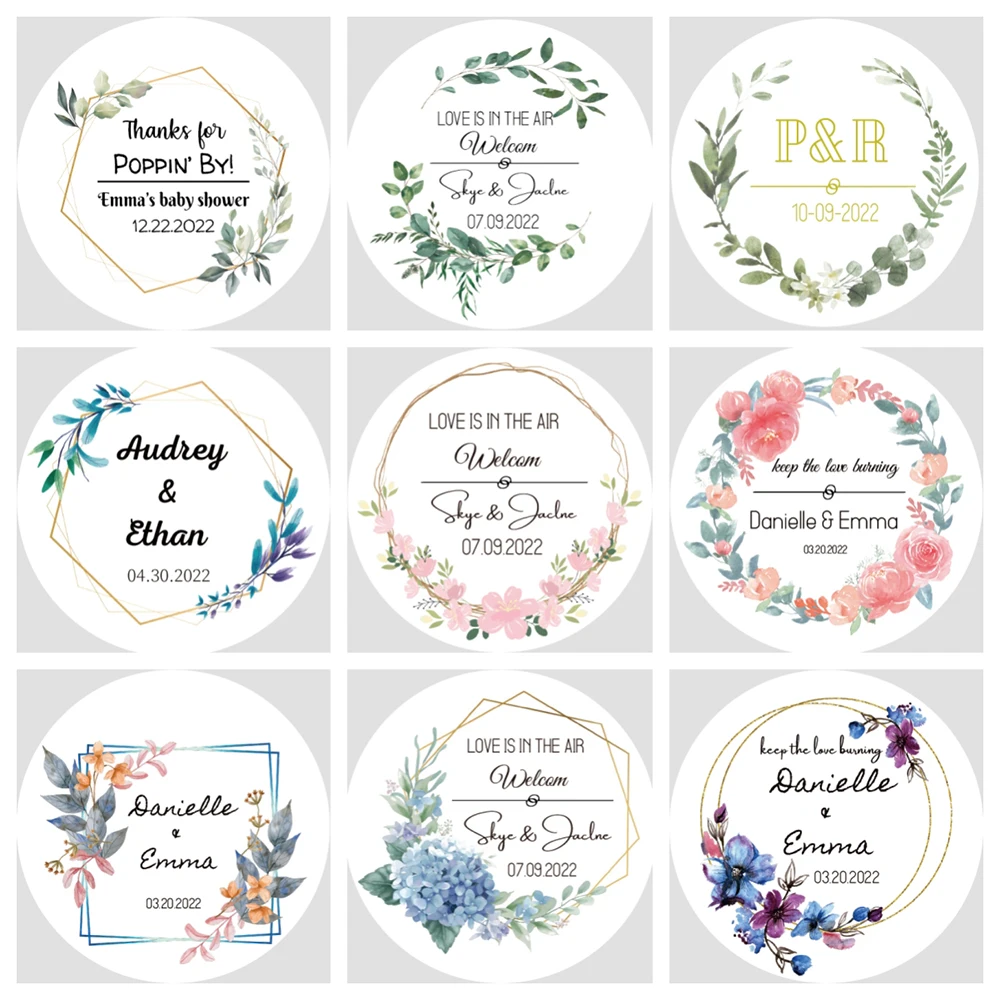

Personalized Waterproof Round Wedding Stickers, Custom Name and Date Label Stickers, Anniversary Gift Decorations
