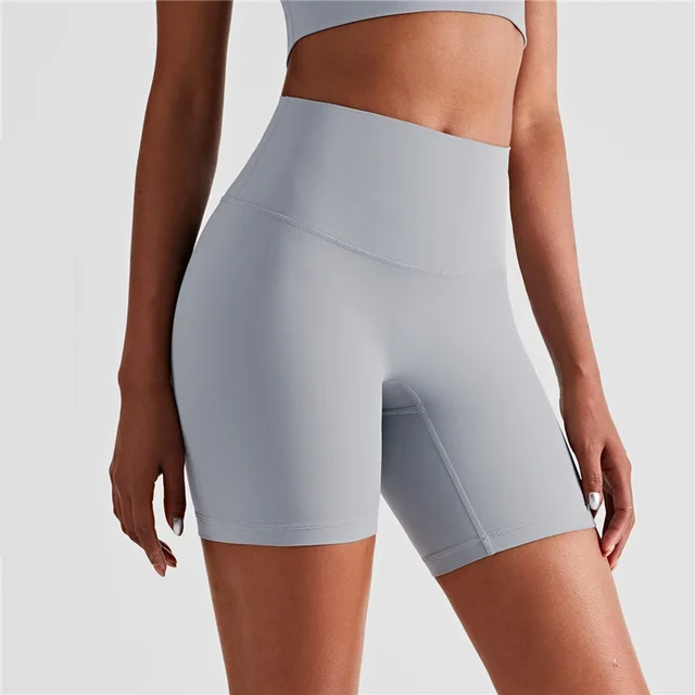 Solid Color High Waist Leggings Athletic Fitness Yoga Short Lulu Butter Soft Sports Short Workout Gym Cycling For Women Clothing Rhino Grey
