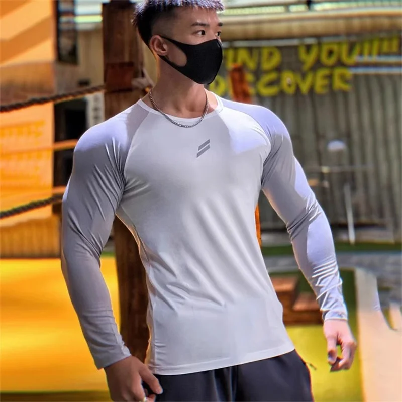 New spring autumn Fitness T-shirt Men's Long Sleeve Quick Drying GYM Tight Sports Thin Top Training T-shirt men sportswear