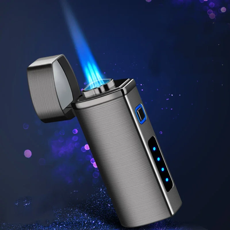 2024 Touch Sensing Metal Outdoor Windproof Electric USB Lighter Turbo Three Torch Blue Flame Jet Cigar Tool Gas Lighter Men2024 4