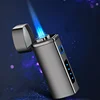 2024 Touch Sensing Metal Outdoor Windproof Electric USB Lighter Turbo Three Torch Blue Flame Jet Cigar Tool Gas Lighter Men2024 4