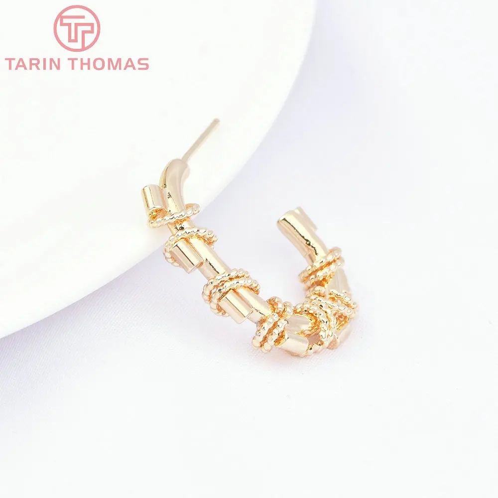 7468) 4PCS 24K Gold Color Brass Semicircle Earring Hooks