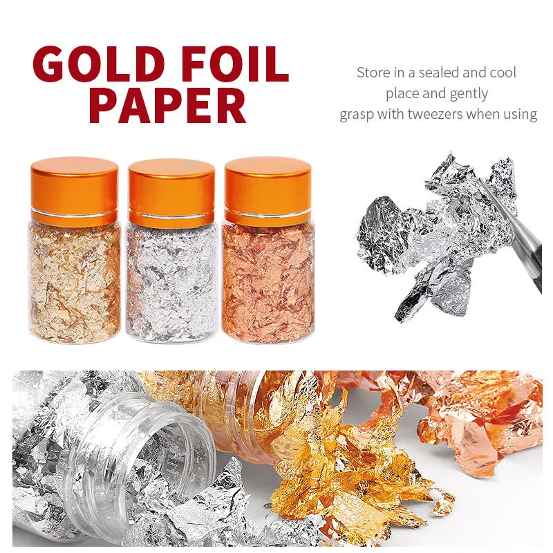 

3/5/10g Imitation Gold Sliver Copper Foil Sequin Glitters Craft Leaf Flake Sheets Bulk Foil Paper For Gilding DIY Art Decoration
