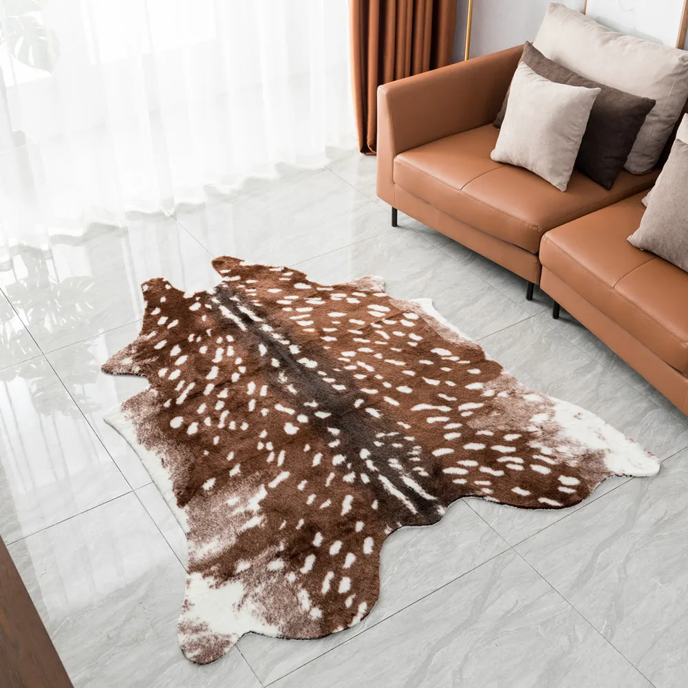 

Fashion Hot Faux Deer Printed Carpet Velvet Imitation Leather Rugs Cowhide Animal Skins Natural Shape Carpets Decoration Mats