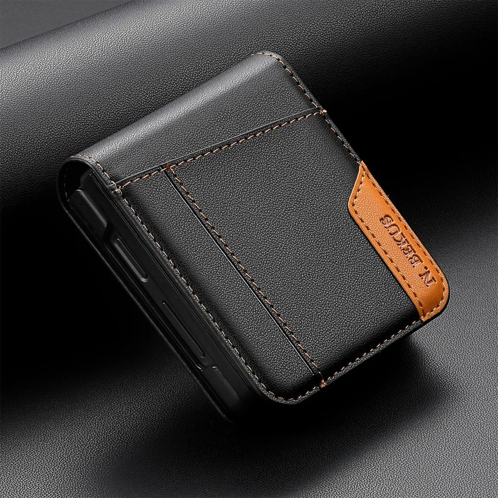 RFID Blocking Flip PU Leather Wallet Phone Case with Card Holder and Hinge Protection Cover