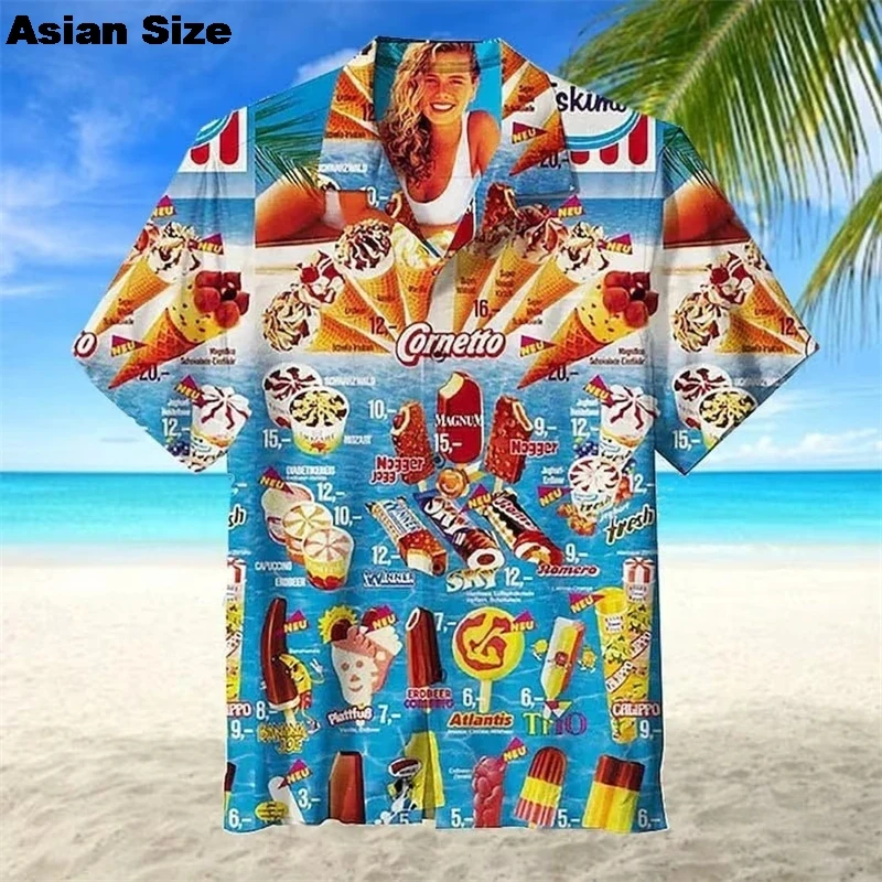 2025 Hawaiian Shirt For Men Summer Cold Ice Cream Short Sleeve Shirt Tops Casual Popsicle Blouses Icecream Female Button Clothes