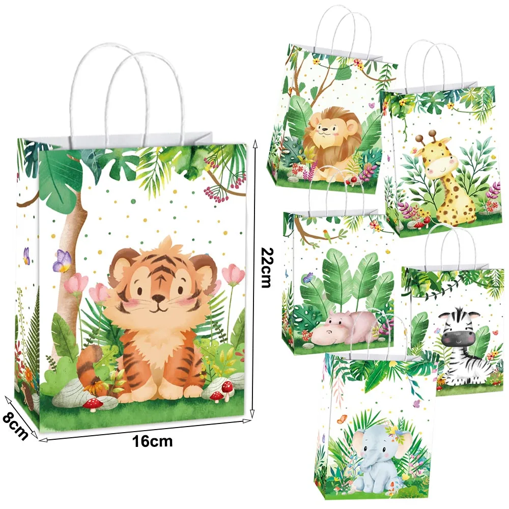

50Pcs Jungle Safari Party Gift Bags With Handles Jungle Animal Goodie Treat Candy Bags Safari Baby Shower Birthday Party Favors