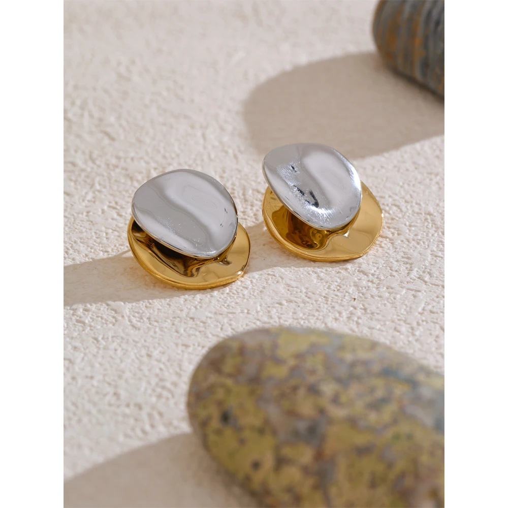Yhpup Stainless Steel Double Color Metal Fashion Geometric Stud Earrings
