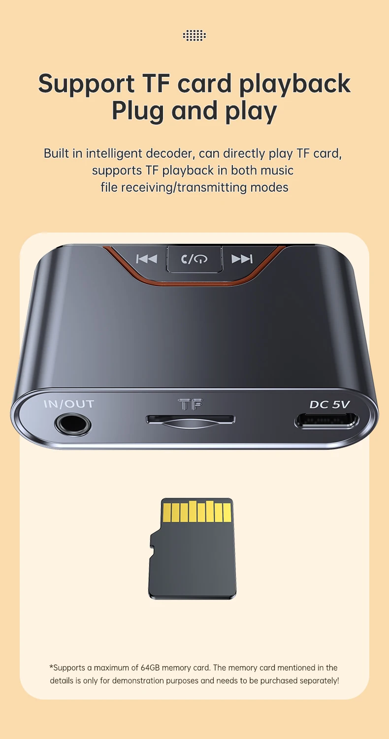 Bluetooth 5.4 Audio Receiver Transmitter For Car TV Speakers PC 3.5 AUX With Mic