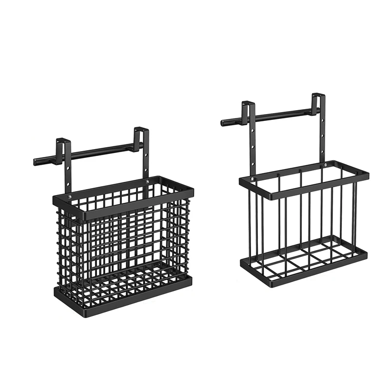 

2 Pack Hanging Kitchen Baskets With Towel Bar, Over The Cabinet Door Organizer And Storage Wire Organizing Basket