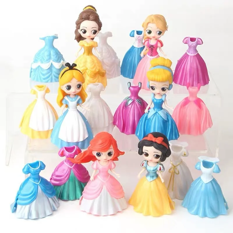 24pcs Princess Cinderella Belle Alice Snow White Ariel Rapunzel Pvc Action Figures Interchangeable Clothes Toys Dolls Gifts 4