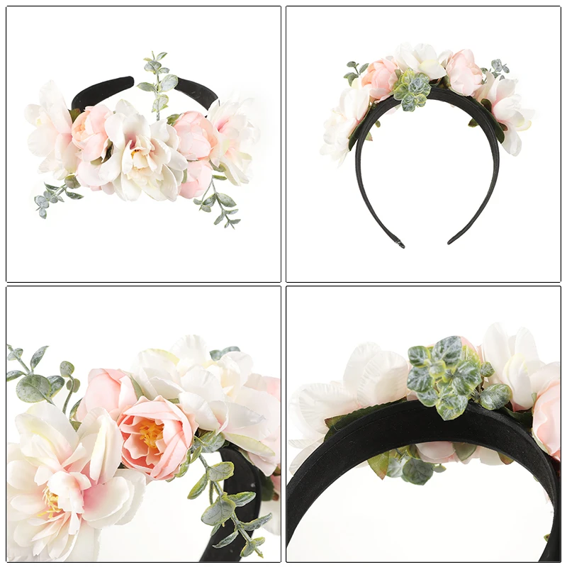 AWAYTR Flower Headbands Bridal Hair Ornaments Rose Floral Hairbands for Women Bezel Hair Bands Spring Wedding Garlands Crown