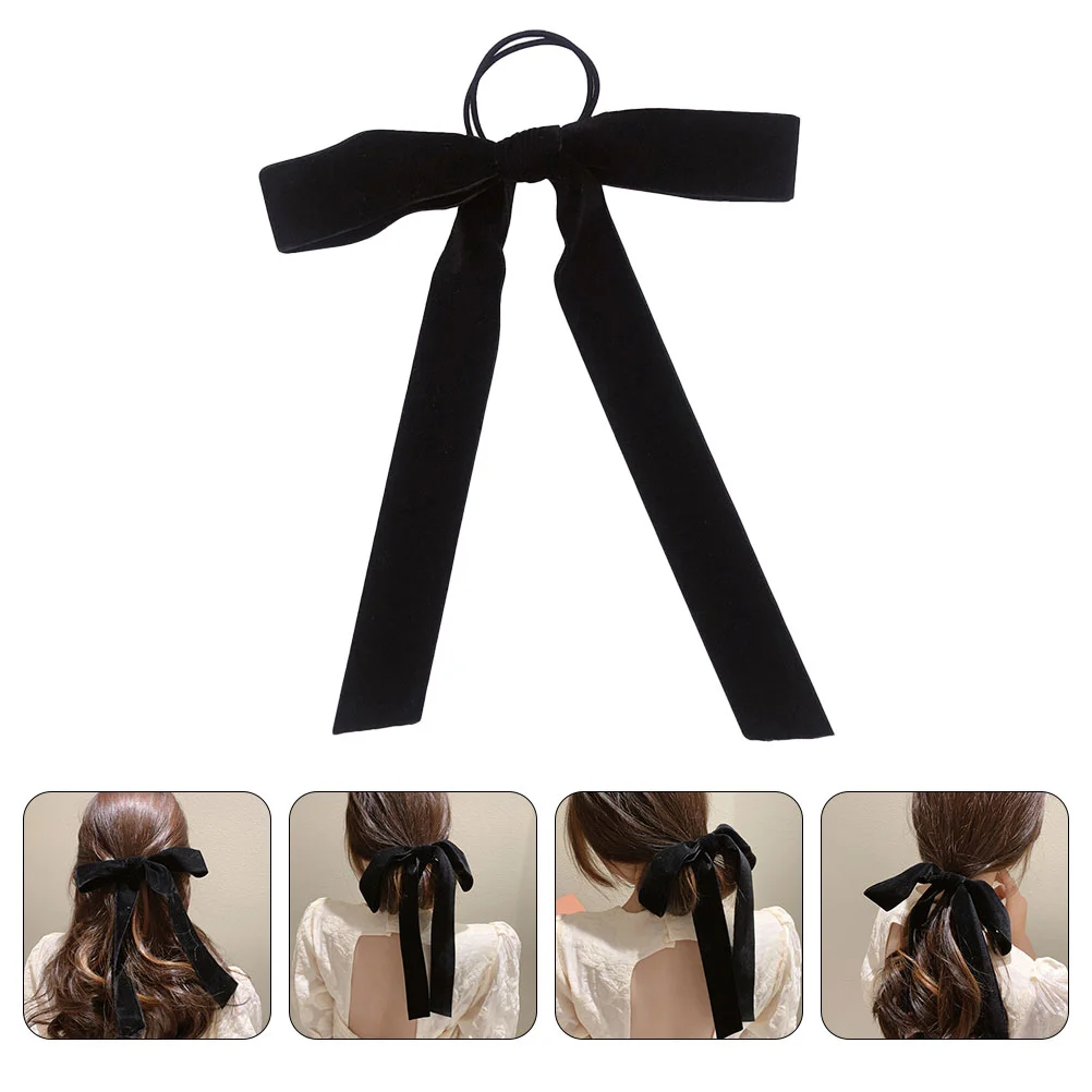 

Big Bow Headband Delicate Hair Elastic Ties Clip Ponytail Holders Velvet Rope Velour Girl