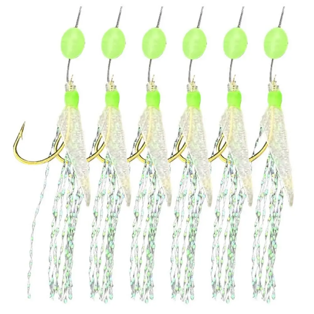 

6 Pcs Fishing Sabiki Rigs 6 Arm Hooks Red White Fish Skin Sea Freshwater Fishing Rigs With Swivel Snap