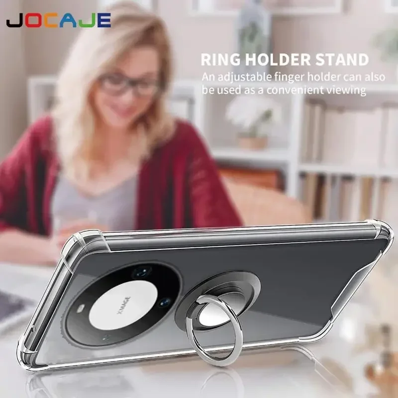 Transparent Ring Stand Shockproof Soft TPU Phone Case with Holder Bracket