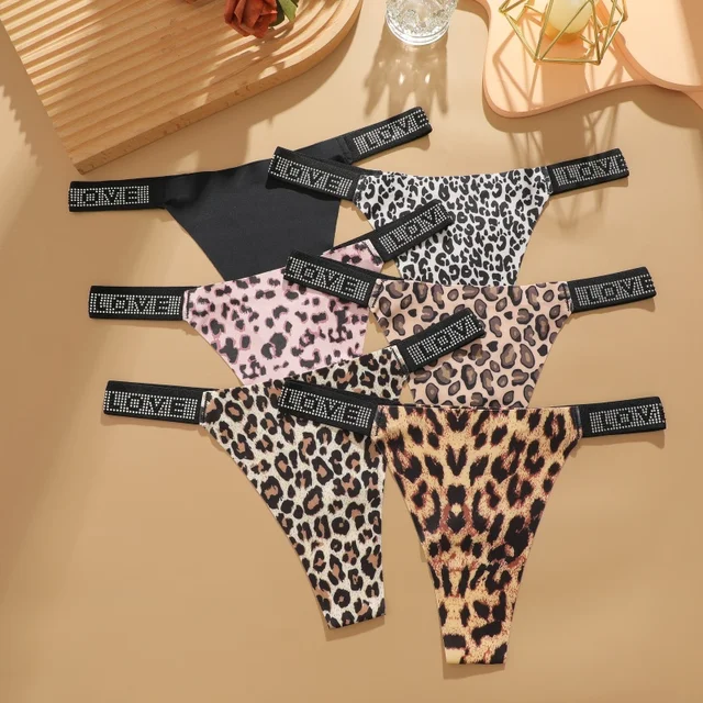 3Pcs/Set Low Waist Sexy Panties Women Thongs Rhinestones Letter Diamonds G-string Sports Thong Shorts Briefs T-back Size XS-XL 3