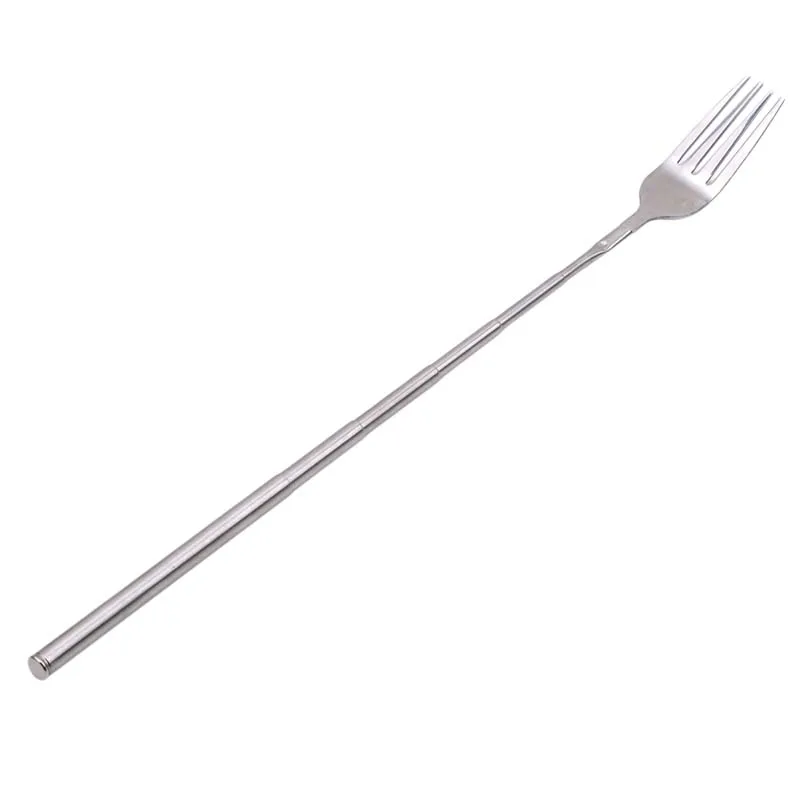 Silver Stainless Telescopic Extendable Fork for Dining and Cooking