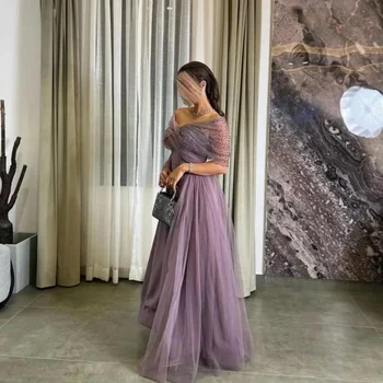 Sansa Customized Purple Glitter Prom Dresses Off The Shoulder فساتين للمناسبات الخاصة Mesh Fabric vestidos