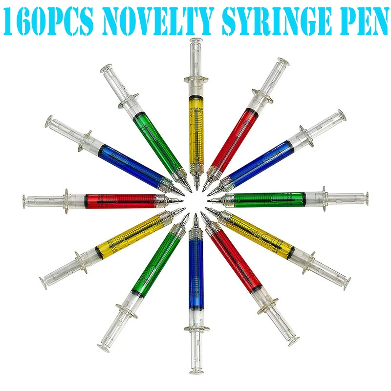 

160Pcs Novelty Syringe Pen Syringe Peculiar Shape Cute Stationery Ballpoint Pen Bullet 5mm Automatic Refillable Ballpen
