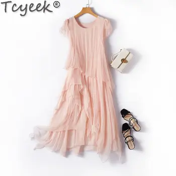 Tcyeek Abiti da donna eleganti Abiti estivi per le donne Moda Abito longuette Casual 100% seta di gelso 23 Abiti De Mujer 1