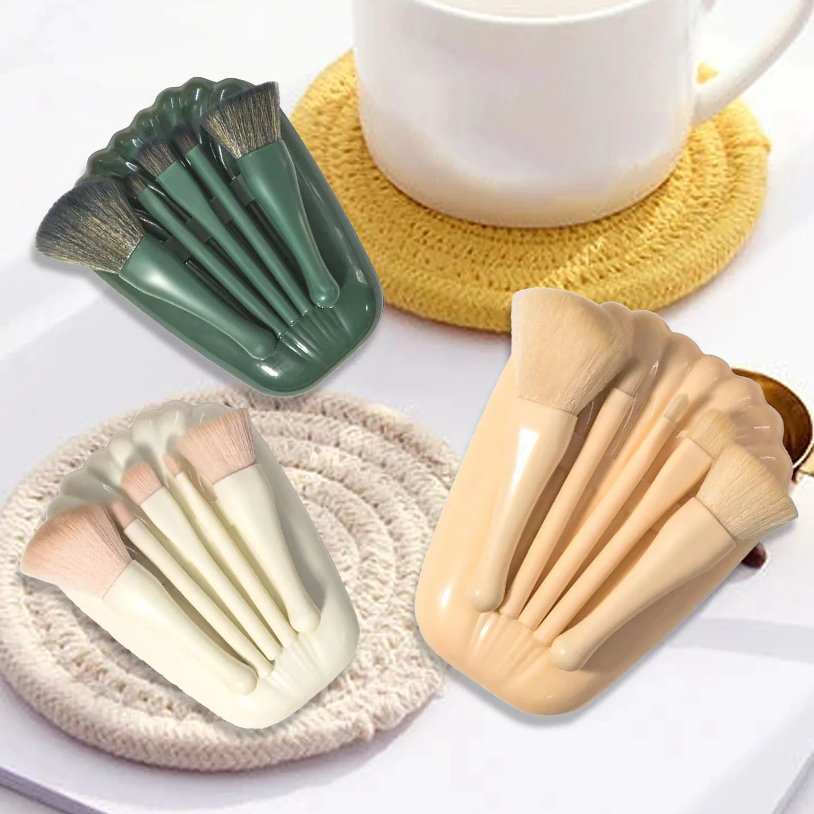 Shell Portable Travel Makeup Brush Set 5 Sizes Brush Mini Complete Function Cosmetic Brushes With Mirror Set Women Make Up Tool