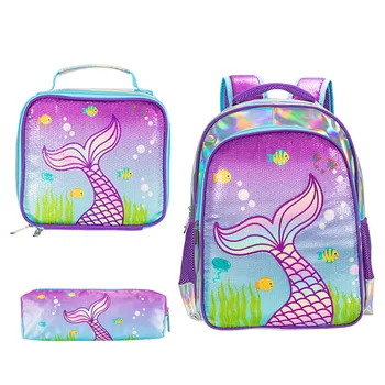 3 Pcs Set Mermaid Children's School Bag Cute Student Backpacks for Girls Kawaii Primary School bags With Lunch bag Pencil Case 1
