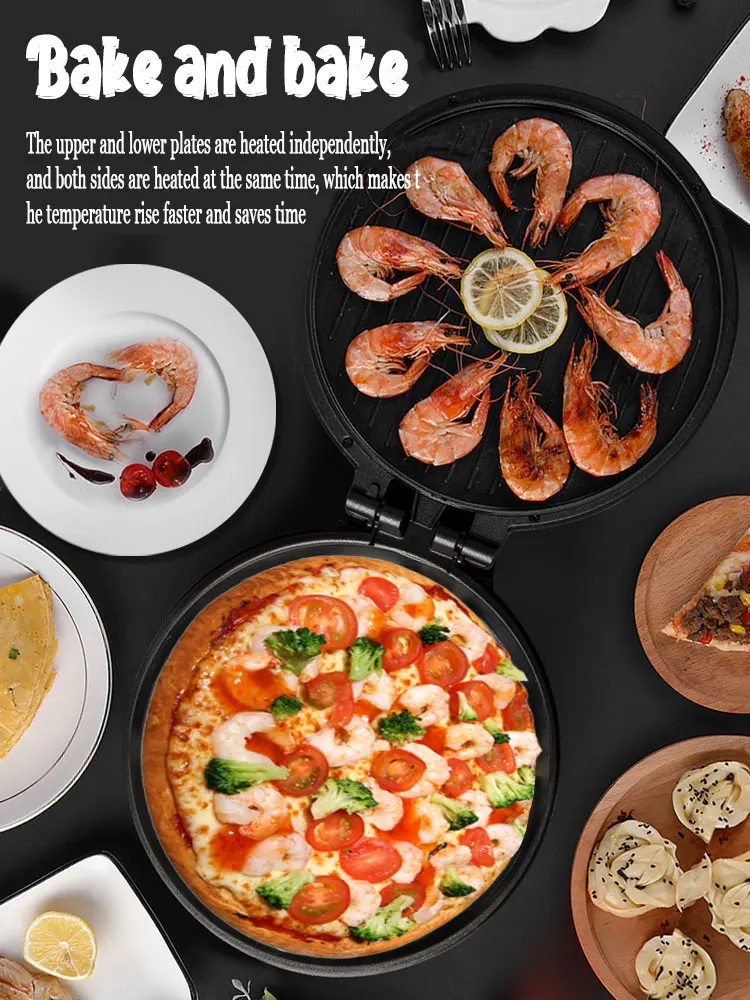 Electric Pizza Breakfast Machine Oven Double-Sided Heating Automatic Power-Off Deepening Pancake Waffle Sandwich Home Commercial