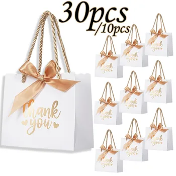 30/10 Pack Small Thank You Gift Bags with Handles 5.5x2.48x4.75 Inch Mini Pink Gift Bags with Bow Ribbon Tiny Party Favor Bag 1