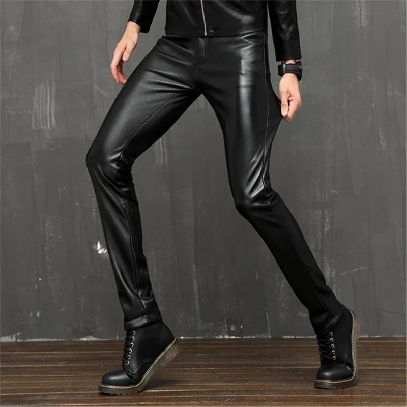 Description Picture 5 of itemSpring Pantalones Warm Pu Hot Sale Leather Pencil Pants Male Velvet Thick Trousers Stretch Waterproof Capris