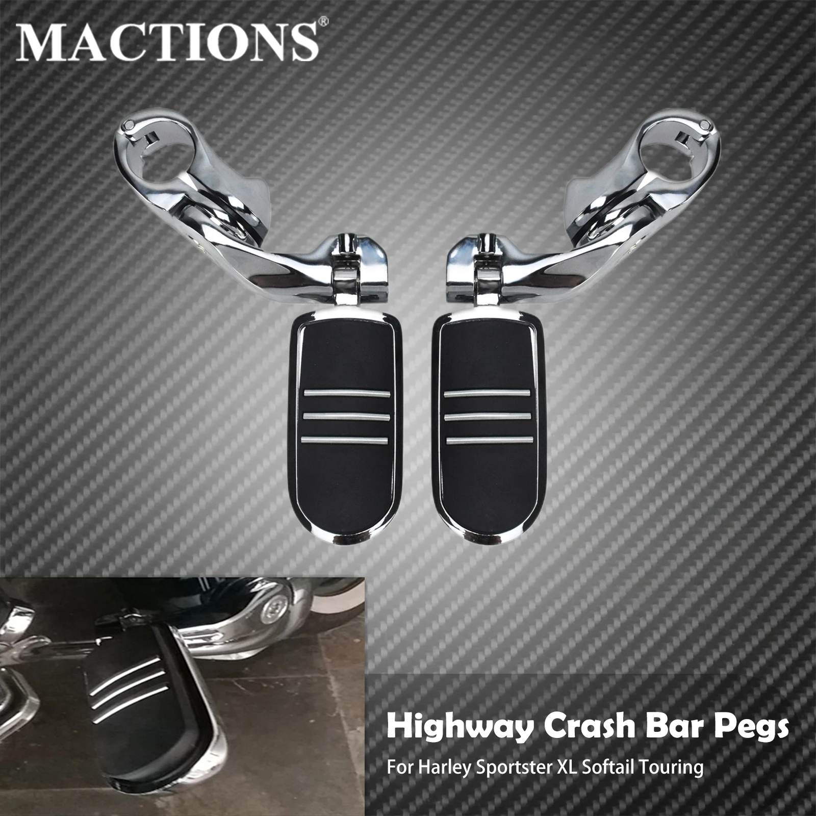 Motorcycle 32mm 1-1/4" Highway Crash Bar Pegs Short Footpegs Clamps Engine Guard Mounts For Harley Sportster XL Softail Touring