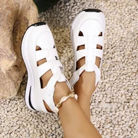 Sandales pour femmes été 2025 chaussures plate-forme compensée à talons hauts gladiateur confortable décontracté nouveau en luxe blanc bout rond en offre 2