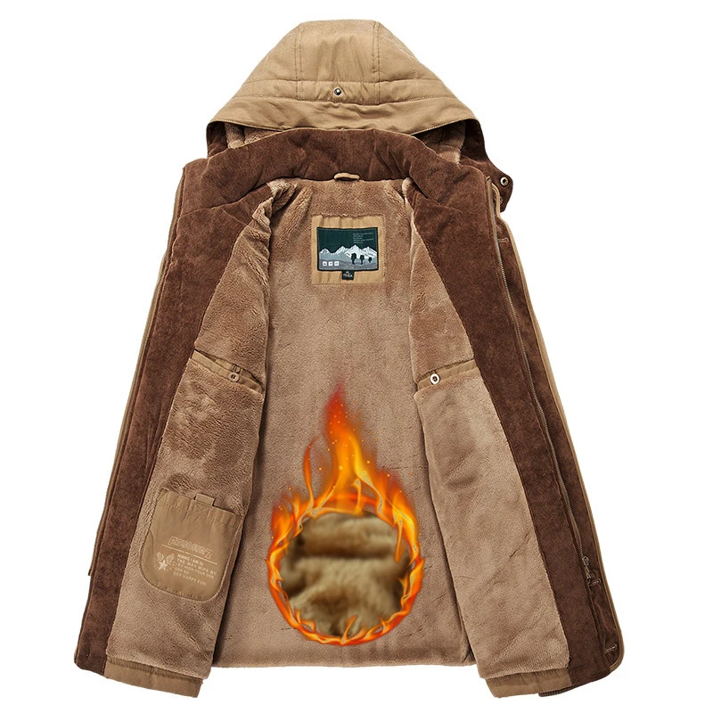 Men Winter Fashion Parkas Men Warm Fleece Detachable Hat Jacket Parkas Men Casual Cotton Outdoor Fur Trench Padded Jackets Coats
