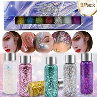 9 Pack Body Glitter Gel Face Hair Nail Lip Glitter Gel Lasting Sparkling Liquid Eye Shadow For Festival Party Glitter Bar Makeup 1