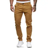 Men Pants Mid Waist Zipper Button Closure Thin Pockets Solid Color Slim Fit Soft Breathable Casual Ankle Length Pencil Pants 1