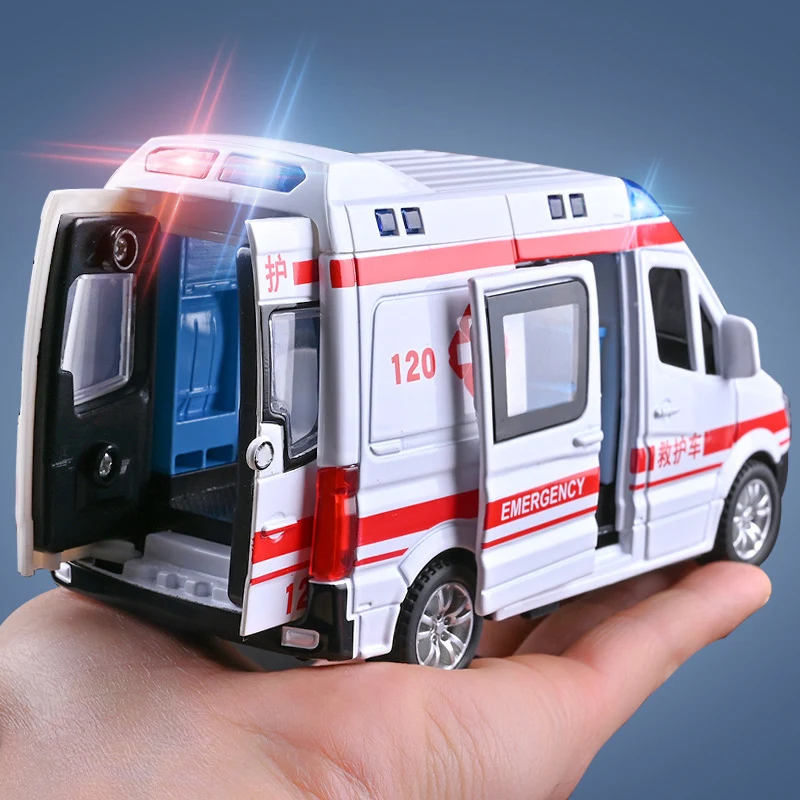 1:32 Simulation Ambulance Model Alloy Pull Back Sound And Light Die-casting Car Toy Police Special Car Children's Toy Gift