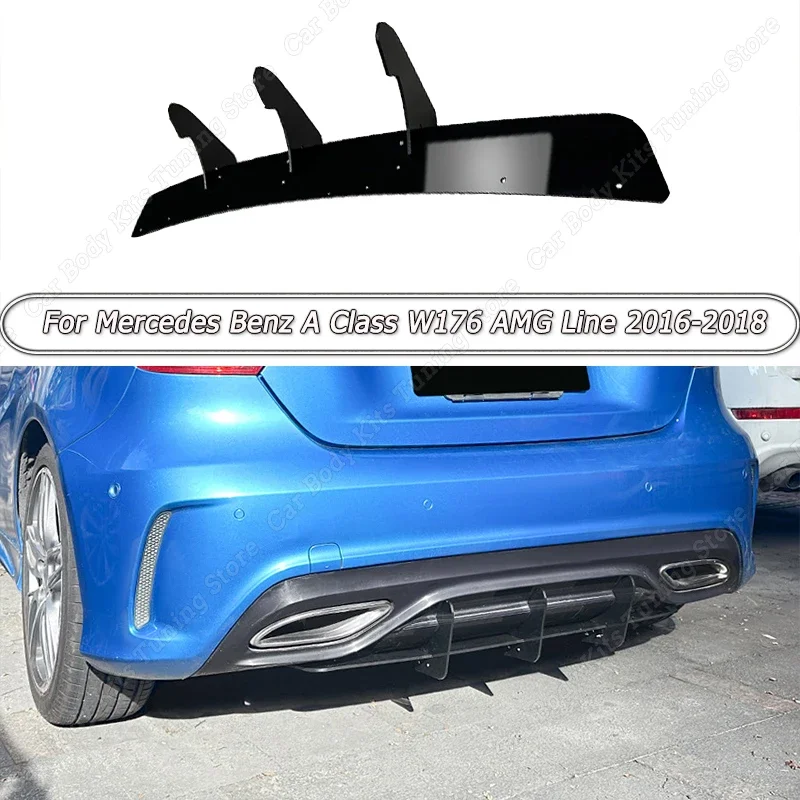 

For Mercedes Benz A Class W176 AMG Line 2016-2018 Gloss Black ABS Car Rear Bumper Lip Spoiler Splitters Guard Body Kit Tuning