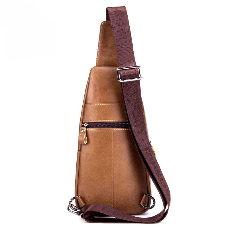 Men's Sports Chest Bag Cowhide Men's Bag New Single Shoulder Crossbody Bag Fashion Large Capacity Wear-resistant Solid Color