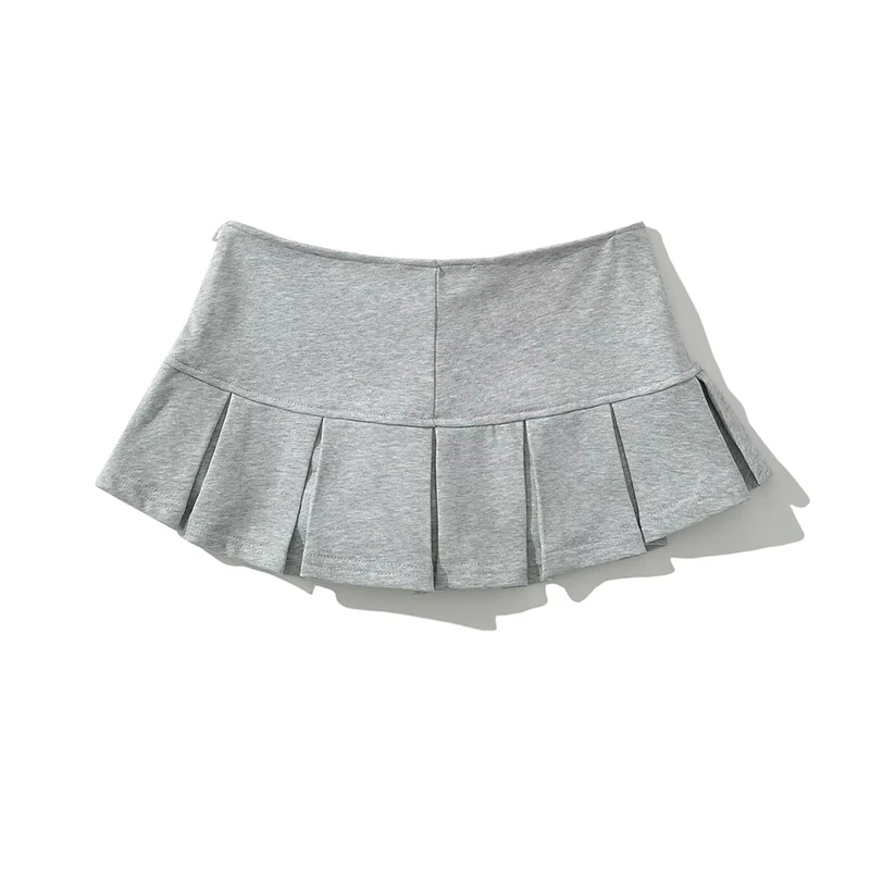 YENKYE Summer 2024 Y2K Gray Side Zipper Pleated Mini Skrit Women