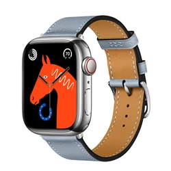 Elegant Leather Single Tour Bracelet - 38mm - 40mm - 41mm (Linen Blue)