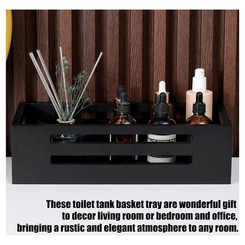 Black Decor Box Bathroom Toilet Tank Basket Topper,Wood Bathroom Baskets,Back Of Toilet Storage Basket