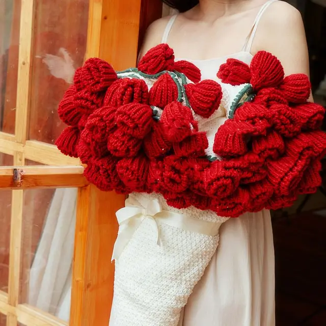 Rose Blanket Throw Blanket Handmade Crochet Flower Bouquet Soft