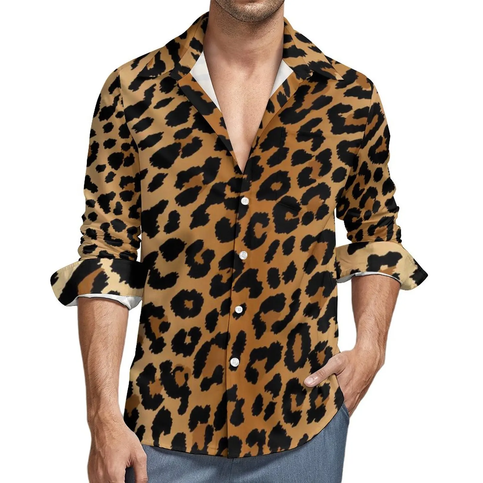 

Повседневная мужская рубашка с леопардовым принтом; Классическая Удобная рубашка с принтом в виде пятен животных; Весенняя Новинка; Блузка с длинными рукавами; Дизайнерский Топ большого размера